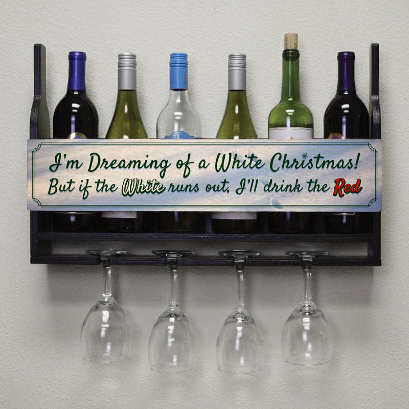Wall Mounted Wine Bottle & Glass Hanging Shelf Front w/ 6 Bottles 4 Glasses