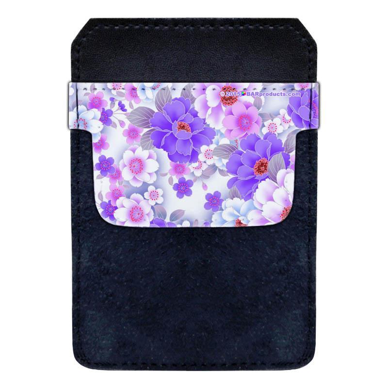 Leather Bottle Opener Pocket Protector with Designer Flap - Purple and Pink Floral - SMALL