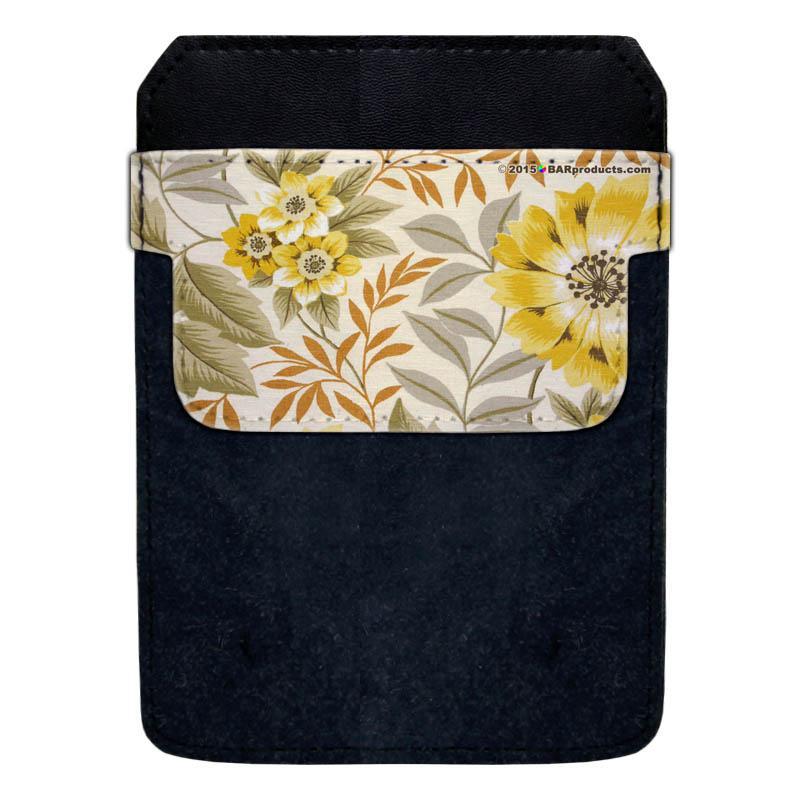 Leather Bottle Opener Pocket Protector w/ Designer Flap - Sunflower Floral - LARGE