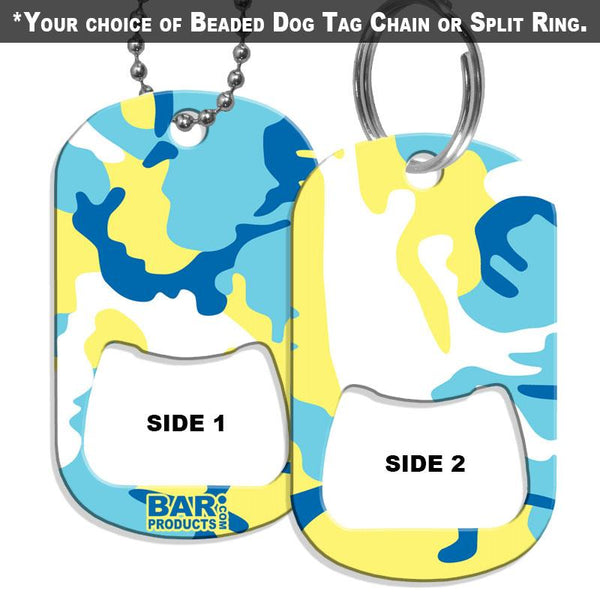 Dog Tag Bottle Opener - Blue and Yellow CAMO