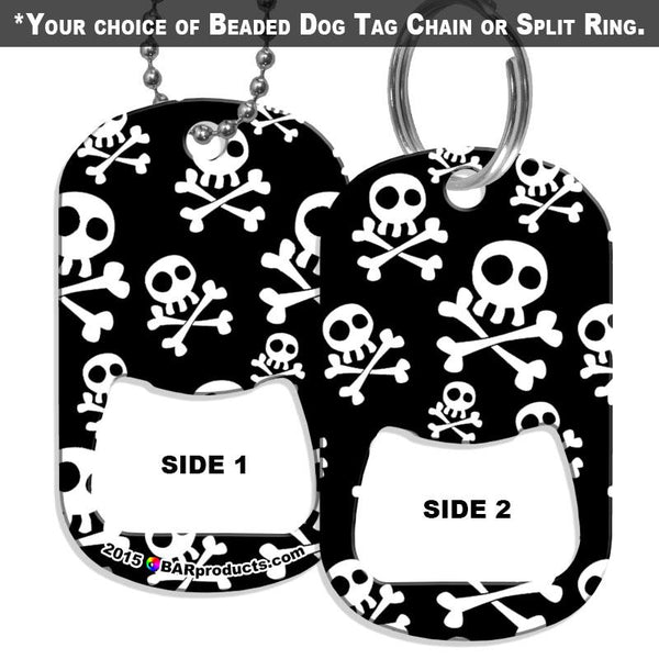 Dog Tag Bottle Opener - Cute Skulls - Black and White