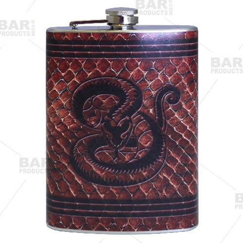 Stainless Steel Hip Flask - Leather Snake Design - 12 ounce