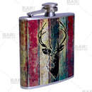 Stainless Steel Hip Flask - Buck Design - 6 ounce side view