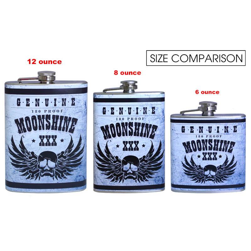 Stainless Steel Hip Flask - Moonshine Design - Size Comparison