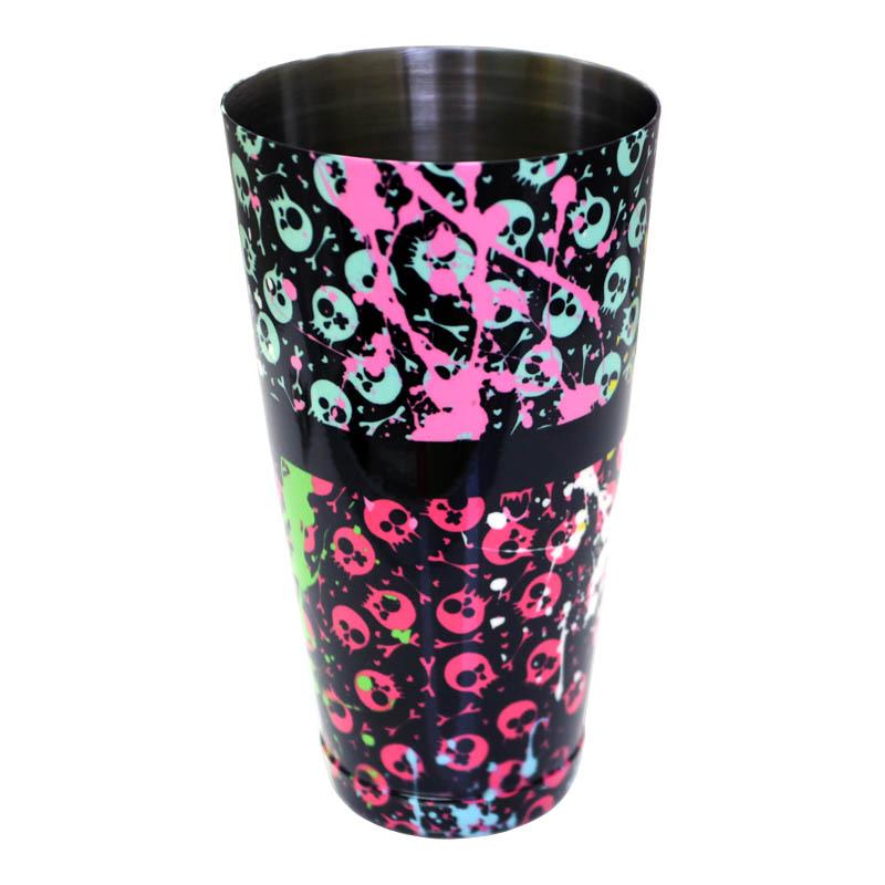 Cocktail Shaker Tin - Printed Designer Series - 28oz weighted - Girly Grunge Splatter Skulls