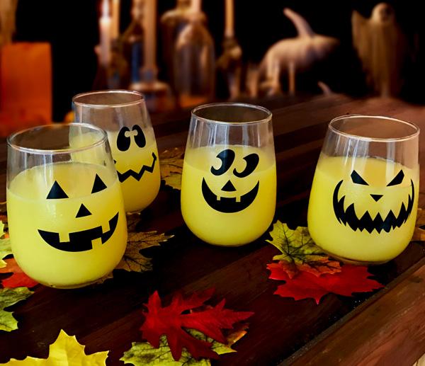 Halloween Jack O'Lantern Stemless Wine Glasses