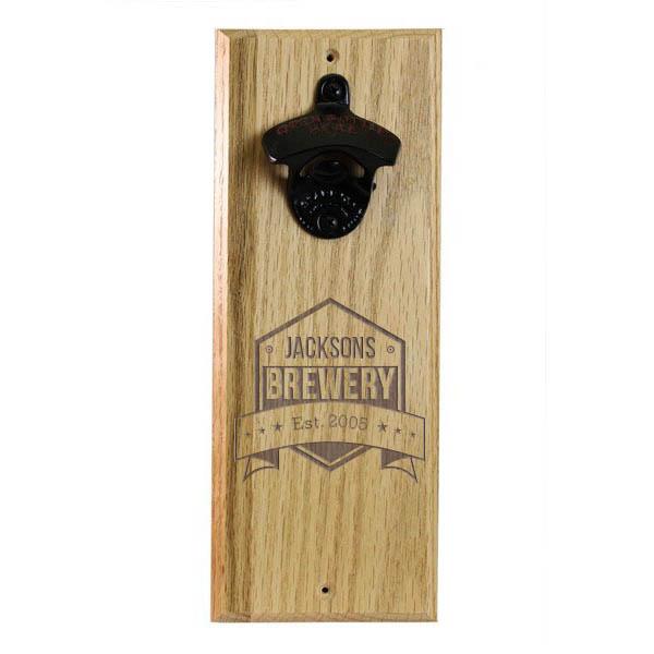 ADD YOUR NAME Brewery Wood Wall Bottle Opener w/ Magnetic Cap Catcher