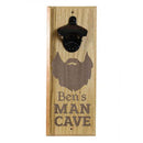 Engraved Man Cave Wooden Wall Bottle Opener w/ Magnetic Cap Catcher - Beard
