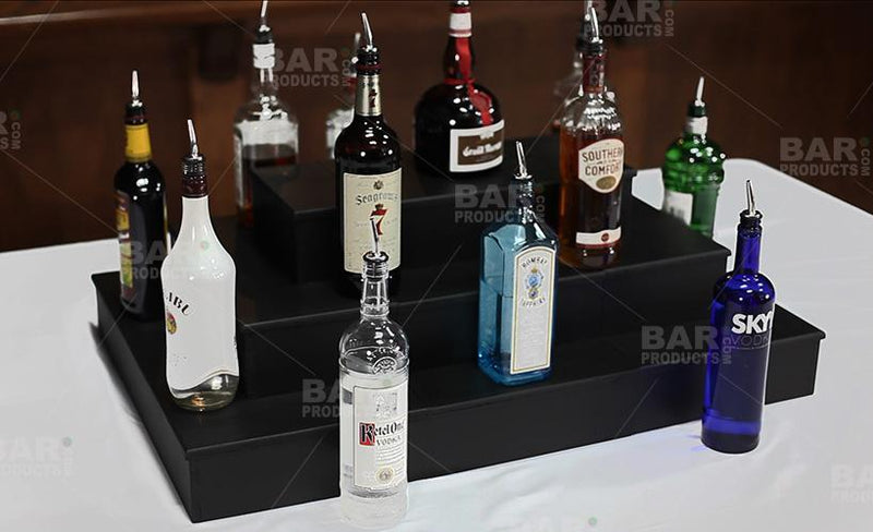 MixMaster™ 2 Tier Incremental Wooden Liquor Bottle Shelf Displays - BLACK