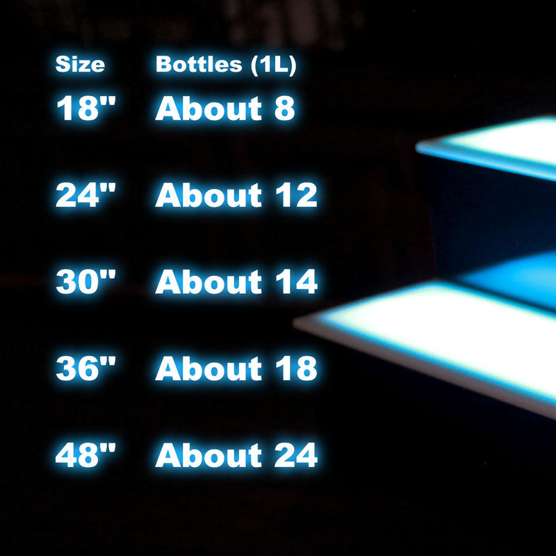 BarConic® LED Liquor Bottle Display Shelf 2 Tier Step Capacity Size Quantity Liter