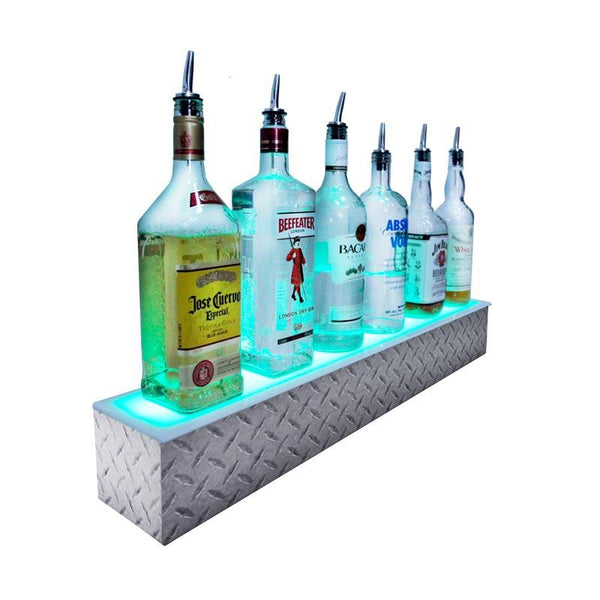 BarConic® LED Liquor Bottle Display Shelf - Diamond Plate Print 1 Step - Several Lengths