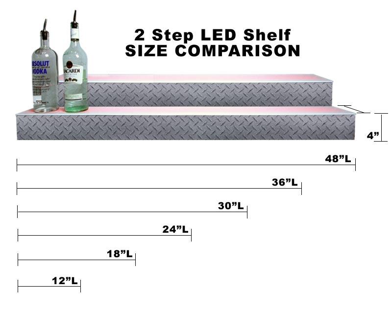 BarConic® LED Liquor Bottle Display Shelf - 2 Steps - Diamond Plate Print - Several Lengths