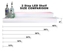BarConic® LED Liquor Bottle Display Shelf - 2 Steps - Polished Mirrored Metal - Several Lengths