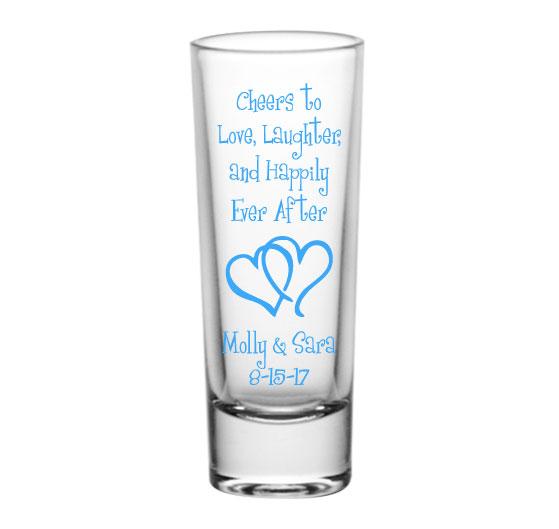 CUSTOMIZABLE - 2oz Tall Clear Shot Glass - Cheers to Love, Laughter
