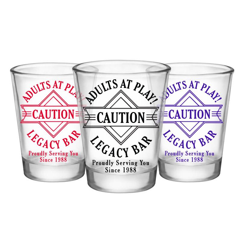 Customizable 1.75 oz. Clear Shot Glass- Adults At Play- Caution- AYN