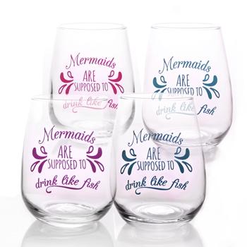 Mermaids are Supposed to Drink Like Fish Stemless Wine Glasses