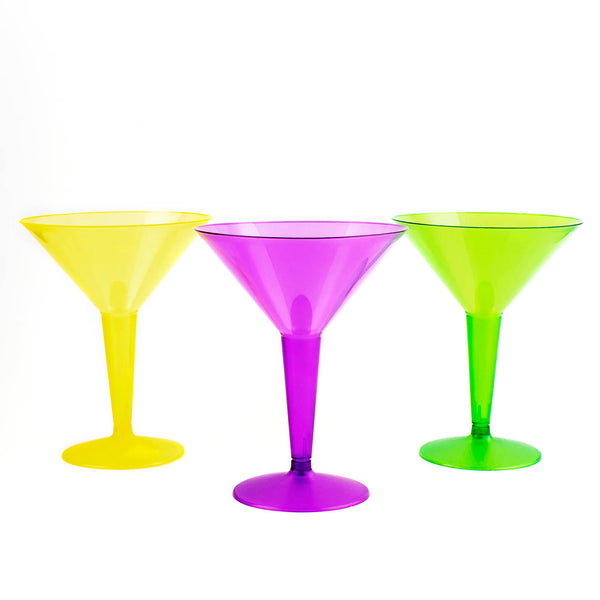 12 count - 2 Piece Martini Glasses - Assorted Neon - 9 ounce