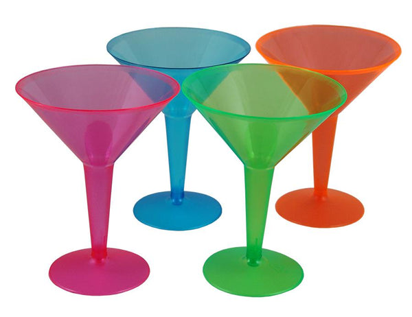 Plastic Neon Martini Cups - 8 ounce - Packs of 10