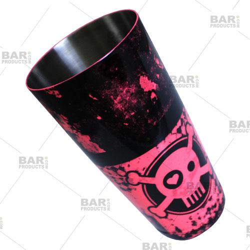 Cocktail Shaker Tin - Printed Designer Series - 28oz weighted - NEON Pink Checkered Skull