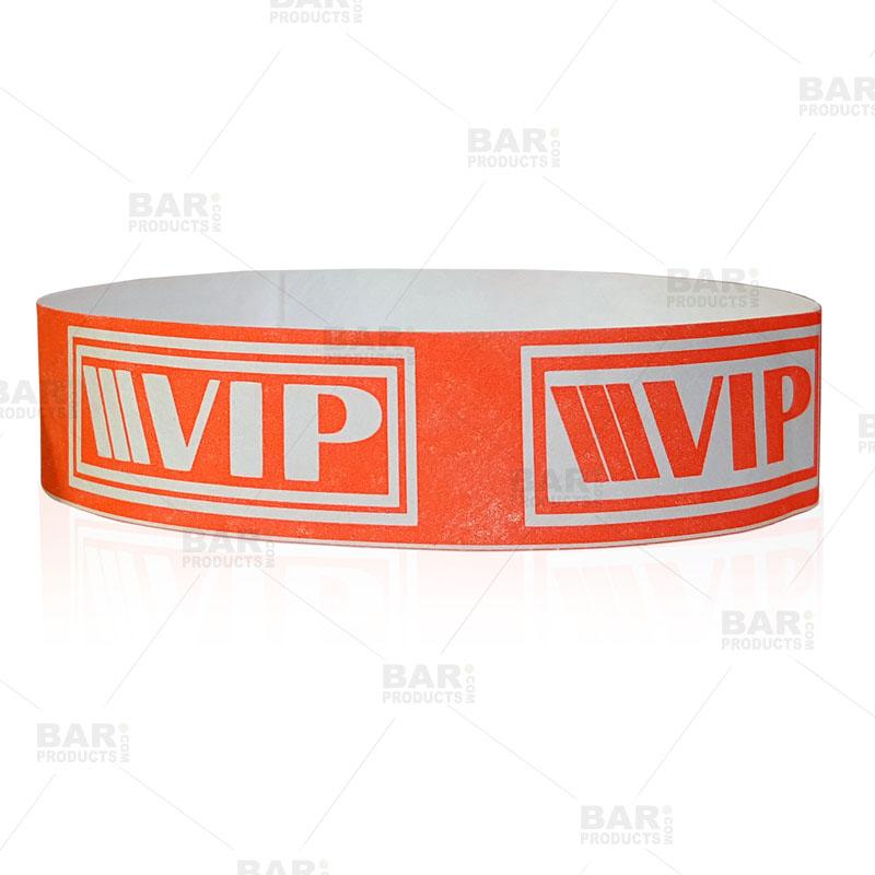 Paper Wristbands - NEON Red / White VIP - Box of 500