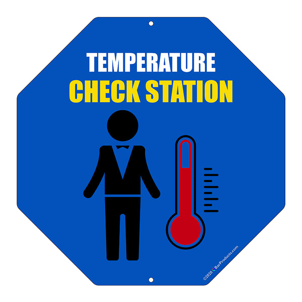 Octogon Kolorcoat™ Metal Sign - Temperature Check Station