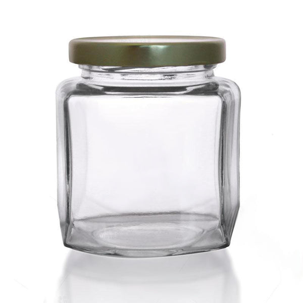 9 oz Oval Hexagon Glass Jar w/ Lid