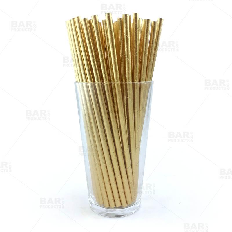 BarConic® Eco-Friendly Paper Straws - Gold Metallic - Pack of 100