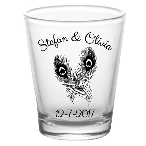 CUSTOMIZABLE - 1.75oz Clear Shot Glass - Peacock Feathers Design