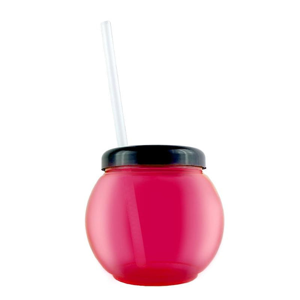 BarConic® Pink Fishbowl Plastic Drinkware - 20 ounce -  With Lid and Straw