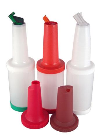 Store and Pour Juice Containers (32 Ounce / 1 Quart) – 4 Color Coded Fruit  Juice Bottles – Commercial Grade Bar Pourers With Spout and Lid – Easily  Mix, Pour, and Store 