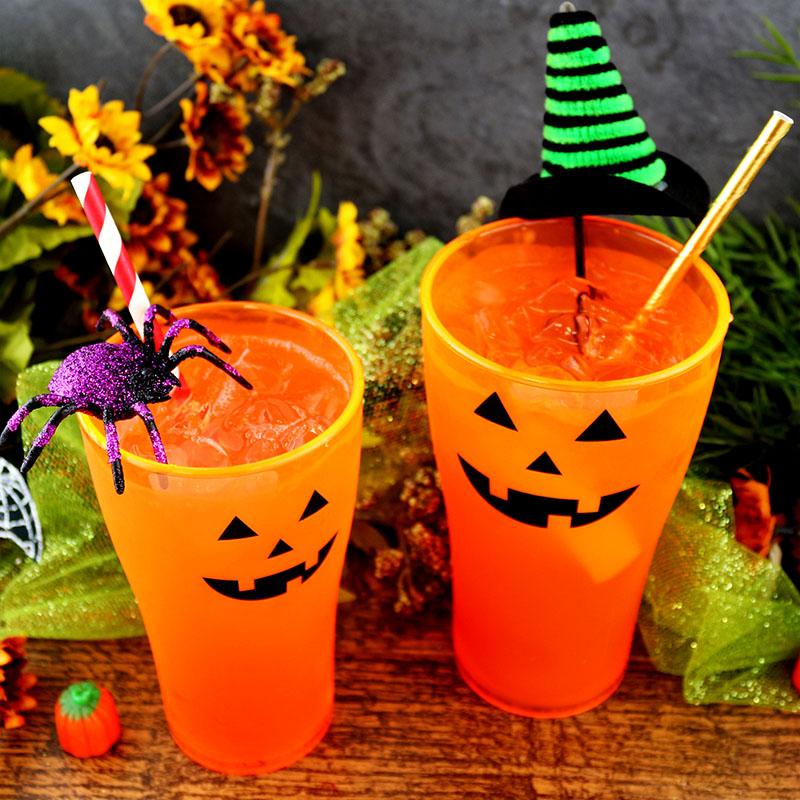 Neon Orange Polycarbonate Cup Classic Jack O'Lantern Sizes