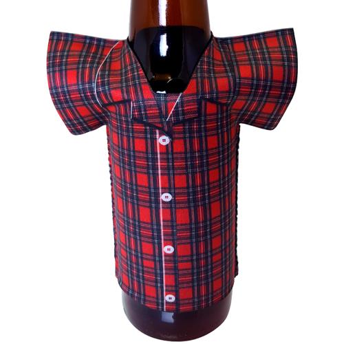 T-Shirt Style Bottle Cooler - Pajamas - Red Plaid