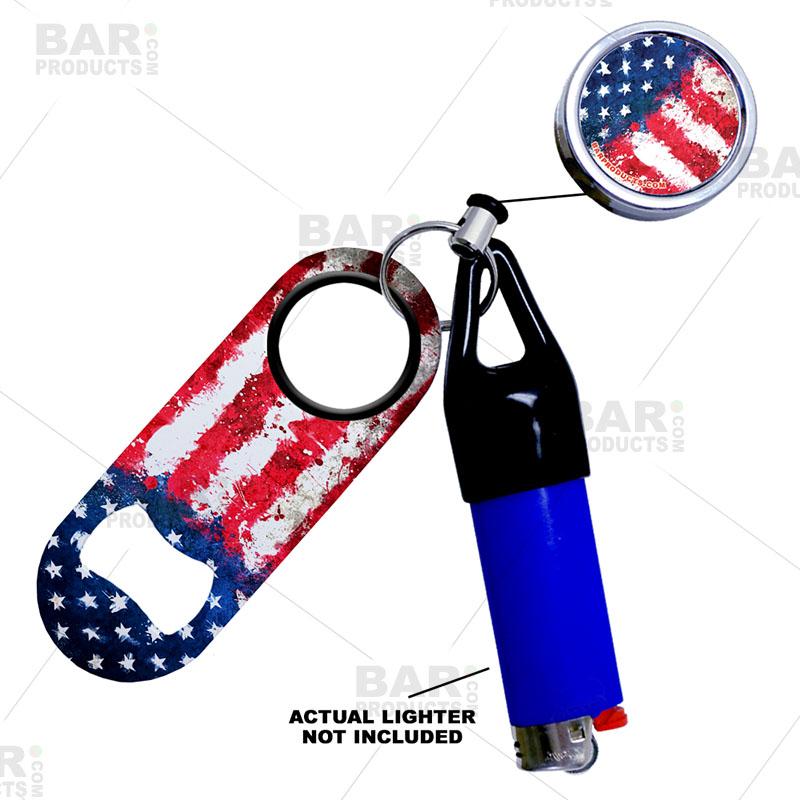 Kolorcoat™ Mini Opener, Reel and Lighter Leash Clug SET - U.S. Grunge Flag