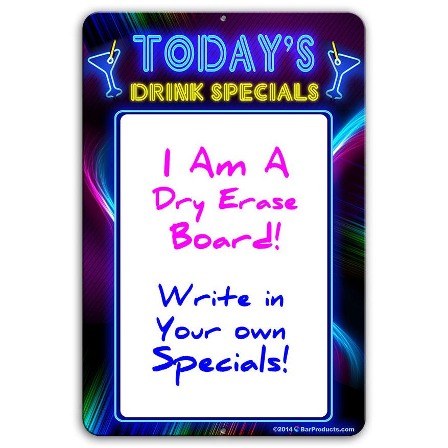 Today's Drink Specials Dry Erase Metal Bar Signs Neon Themed
