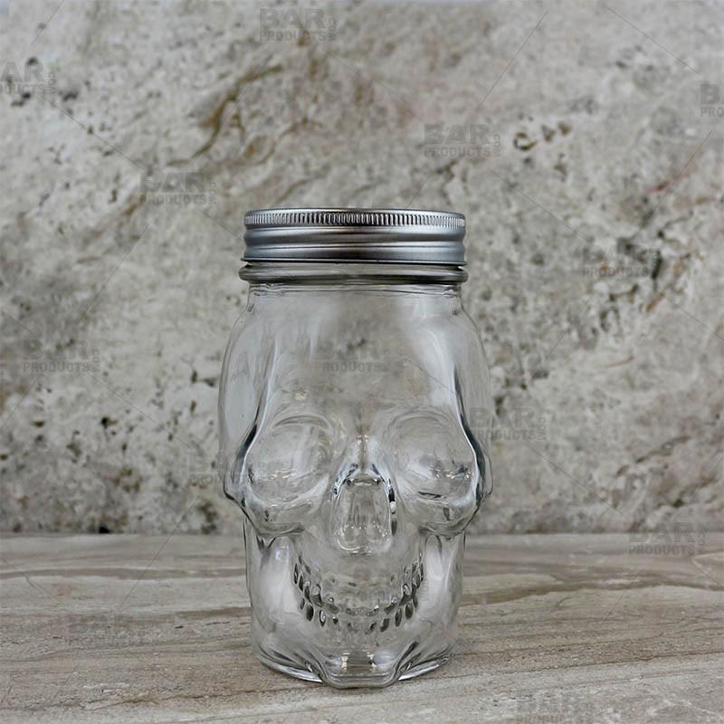 Skull Mason Jar Mug Glass Tumbler Cup with Cover and Straw - 16oz, Set of 2