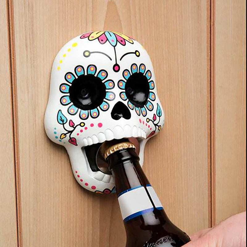 Wallmount Skull Bottle Opener - Sugar Skull