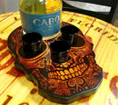 Shot Glass and Bottle Caddy - Rustic Wood Skull