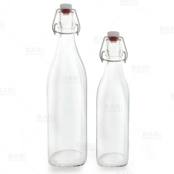 Swing Top Glass Bottle - Clear Square
