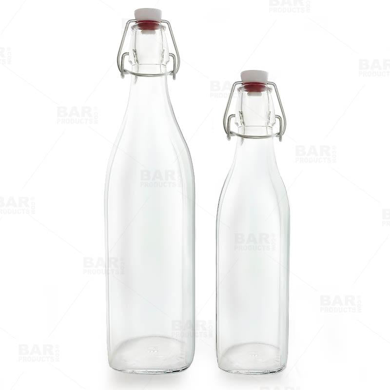 Square Glass Bottle w/ Swing Top - Available in 1 Liter or 17 ounce