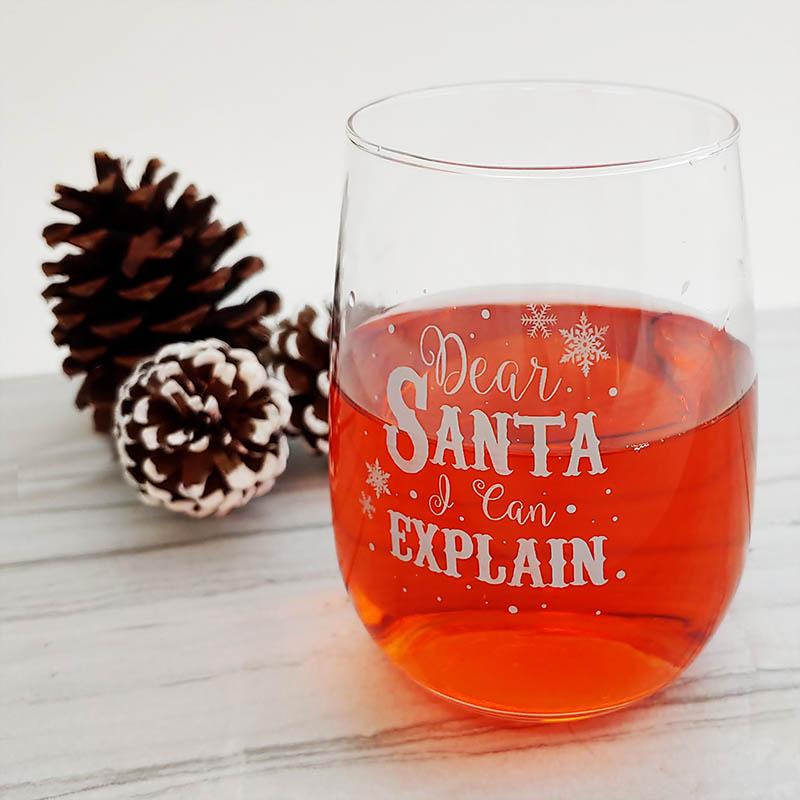 Dear Santa Stemless Wine Glass