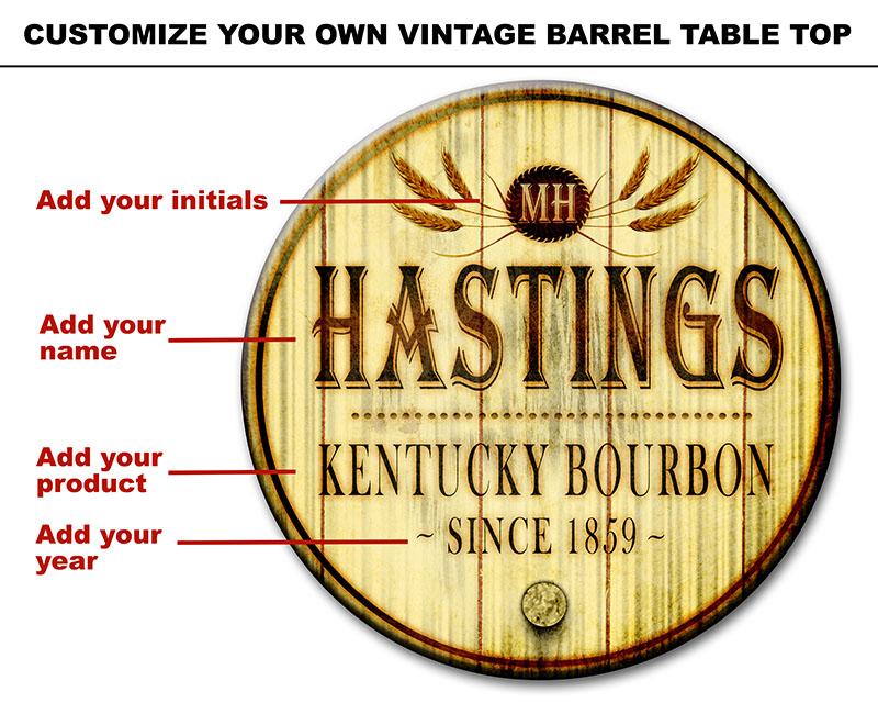 Custom Table Top – Wood Barrel Theme – Personalize