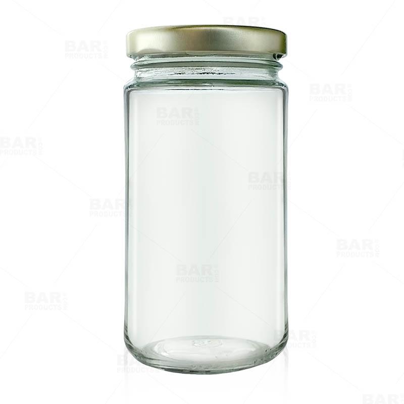 Tall Clear Glass Jar with White Lid, 12 oz