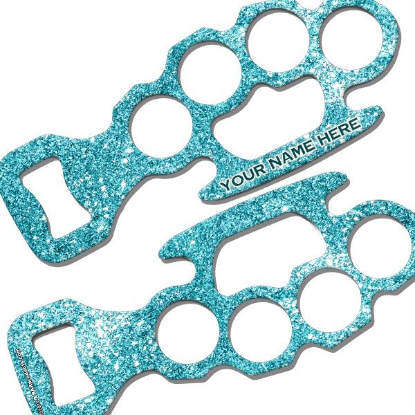 ADD YOUR NAME Knuckle Buster Bottle Opener - Glitter teal 