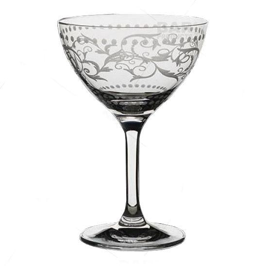 Vintage Martini Cocktail Glass - Dots and Lace Etched