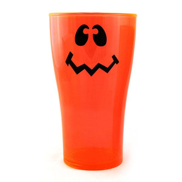 Neon Orange Polycarbonate Cup - Wacky Jack O'Lantern - 2 Sizes Available