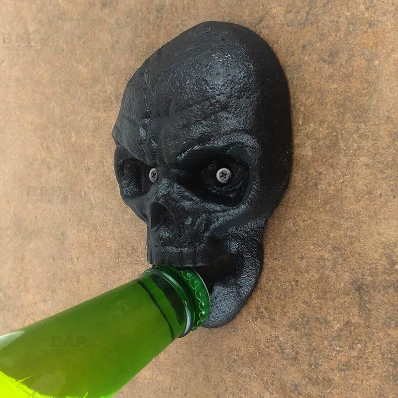 Skull Themed Wall Mounted Bottle Opener - Black