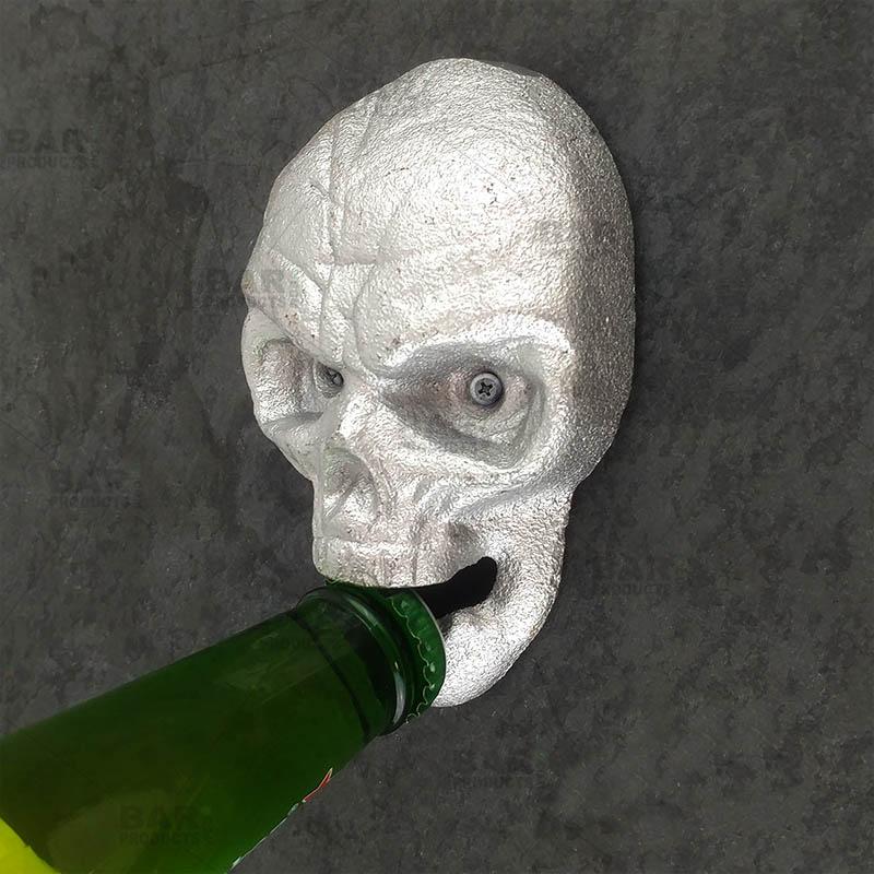 BarConic® Wall Mounted Bottle Opener - Skull - Silver