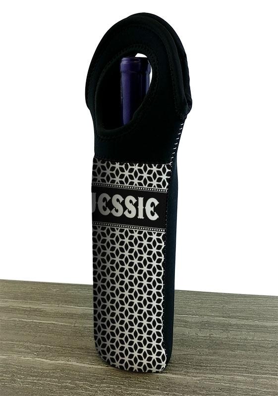 CUSTOMIZABLE Wine Bottle Tote w/ Black Handle - Floral Pattern (Color Options)