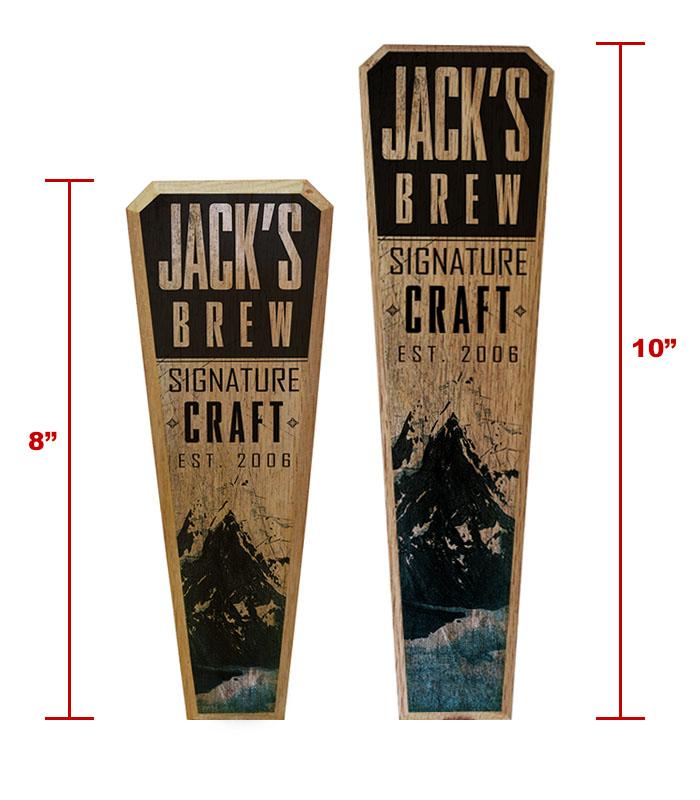 Custom Oak Wood Beer Tap Handles - Flared Shape - Mountain Brew - COMPARE