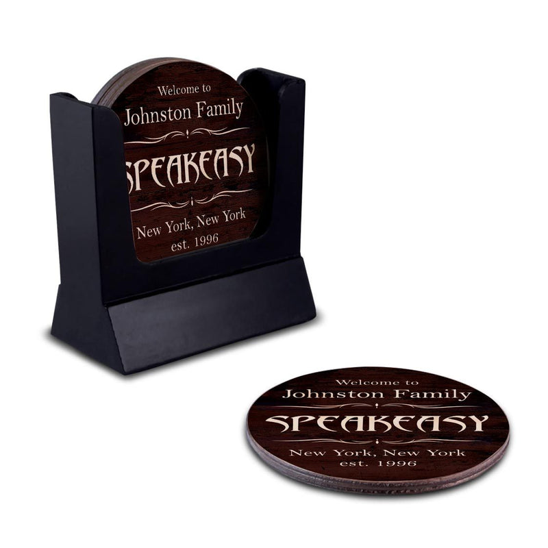 Customizable Wooden Coasters - Speakeasy Theme - Round - Set of 4